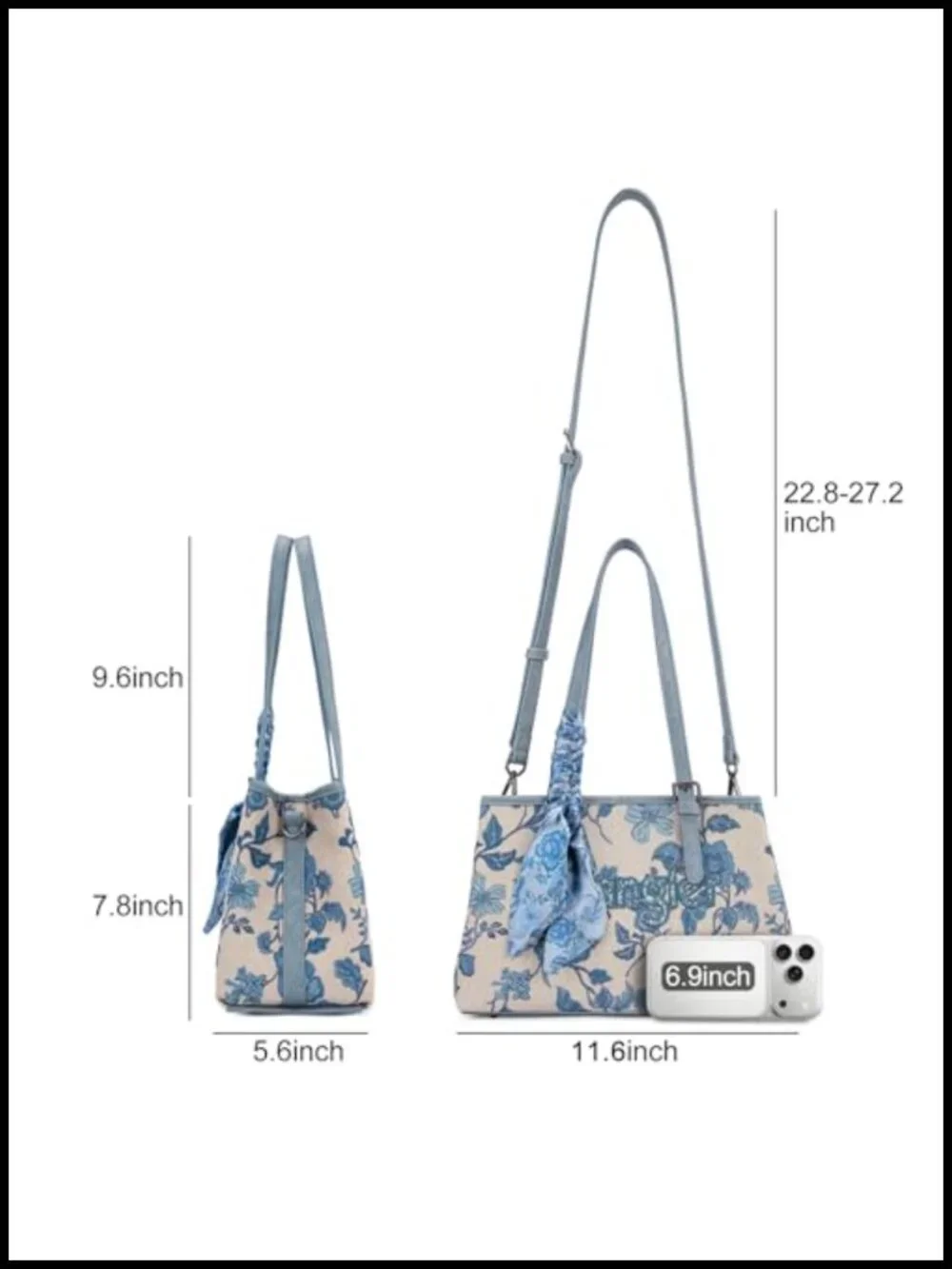Vintage Embroidered PU Leather Satchel with Crossbody Strap